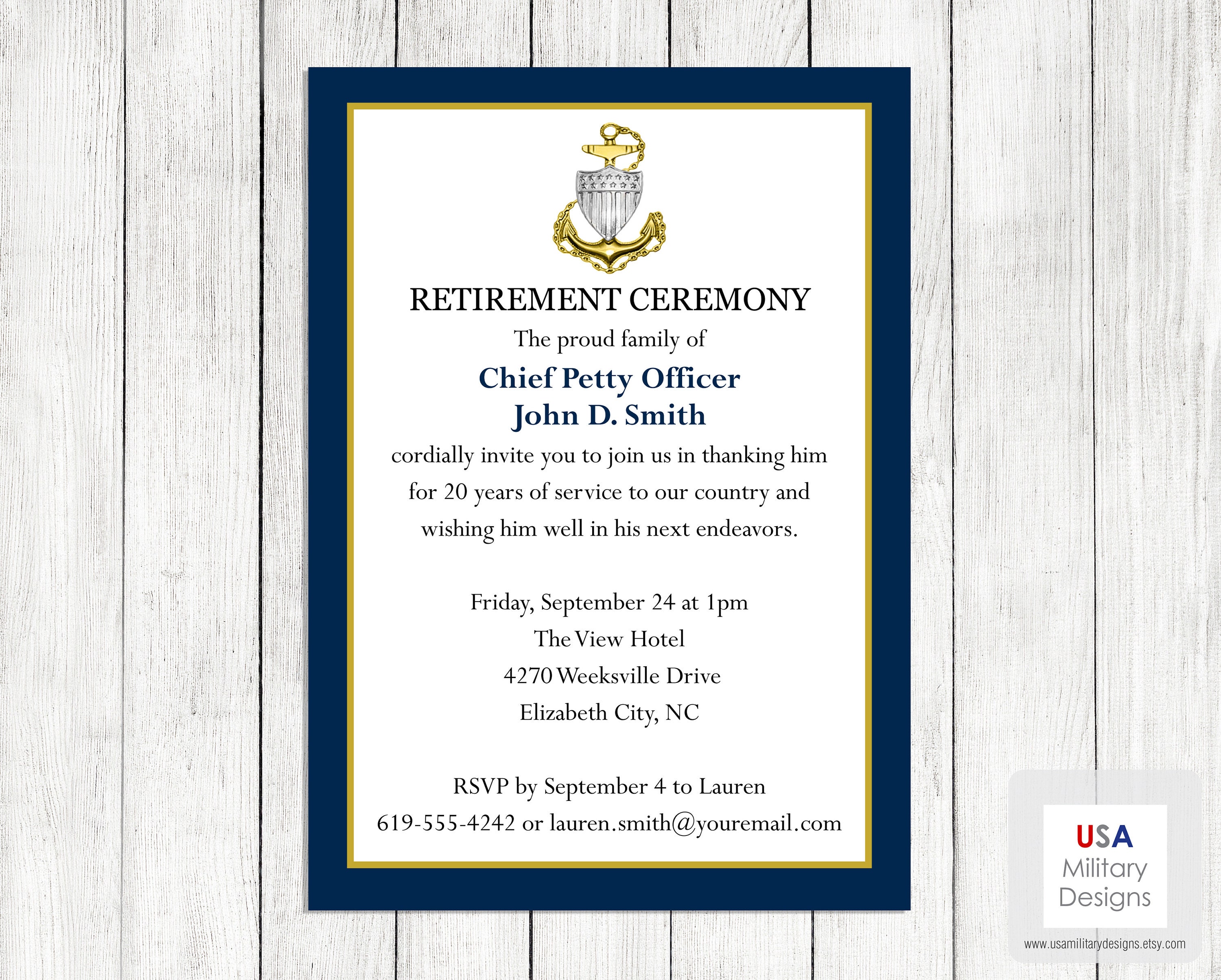 Coast Guard Retirement Ceremony Invitation, Printable Coast Guard