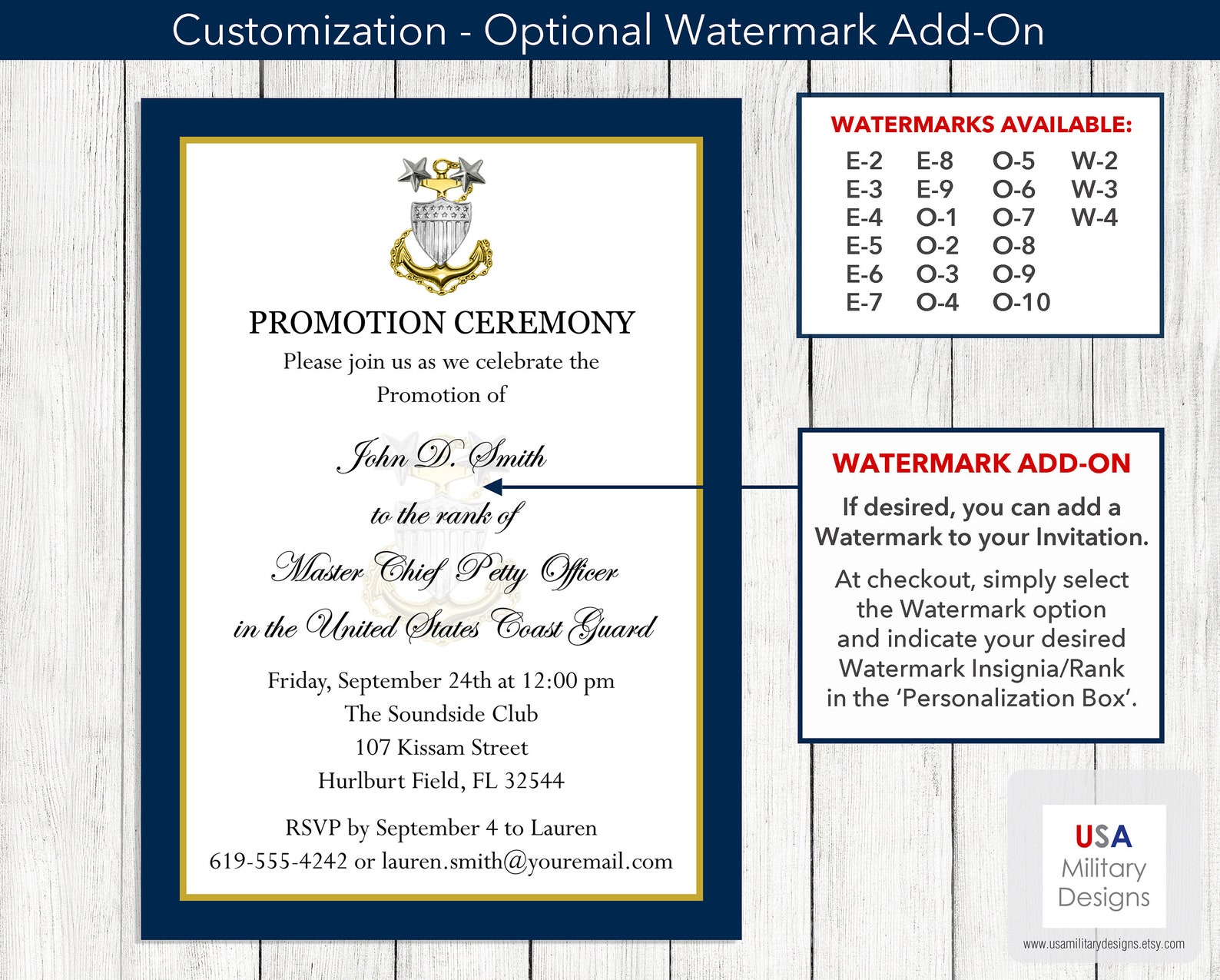 Coast Guard Promotion Ceremony Invitation, Printable Coast Guard
