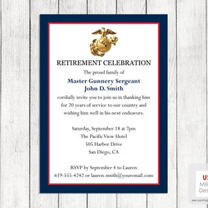 Faire-part de célébration de la retraite du Corps des Marines, Invitation imprimable du Corps des Marines, Faire-part de cérémonie de la retraite militaire