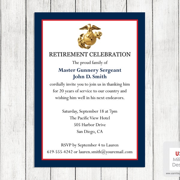Marine Corps Retirement Celebration Invitation, Printable Marine Corps Invitation, Military Retirement Ceremony Invitation