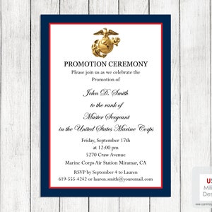 Uitnodiging promotieceremonie mariniers, afdrukbare promotie-uitnodiging mariniers, uitnodiging militaire ceremonie, uitnodiging militaire