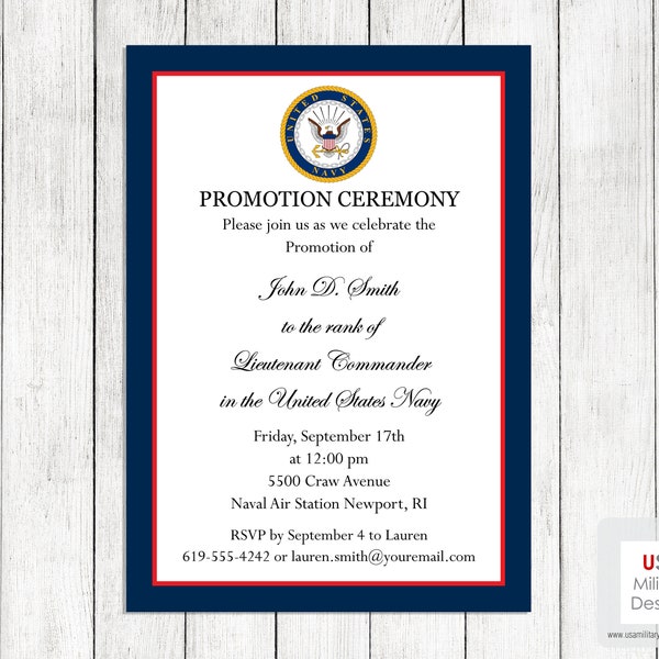 Navy Promotion Ceremony Invitation, Printable US Navy Promotion Invitation, Military Ceremony Invitation, Military Promotion Invitation