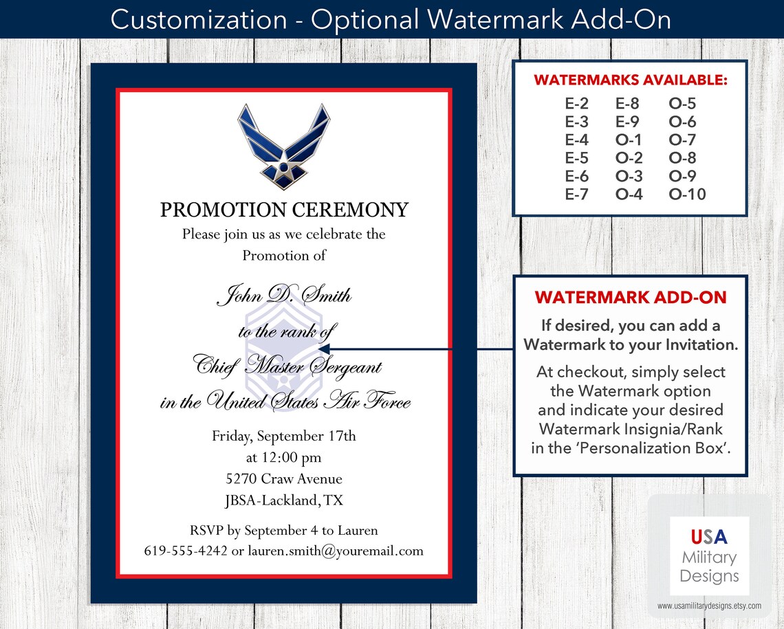 Air Force Promotion Ceremony Invitation Printable Air Force Etsy