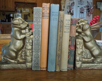 Vintage Puppy Bookends. One Pair of Metal Gold Tone Doggie Bookends.