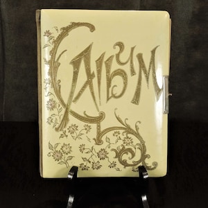 Antique Victorian Photo Album. Celluloid Hard Cover. Velvet Back and Spine. Nice Display Piece.