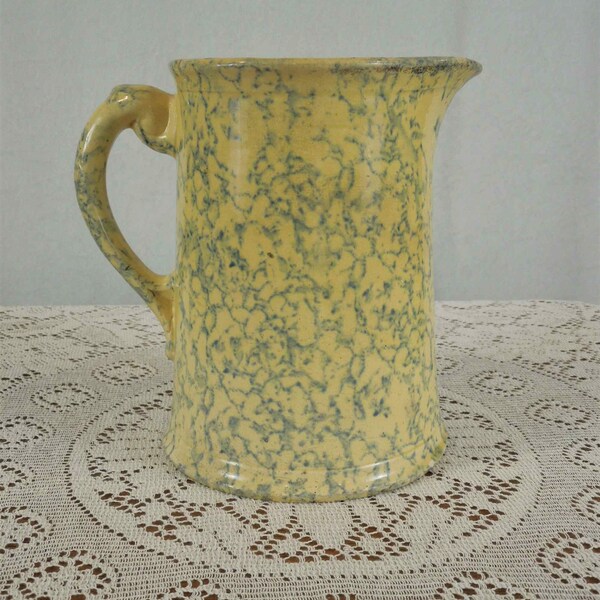 Blue Spongeware Pitcher Etsy