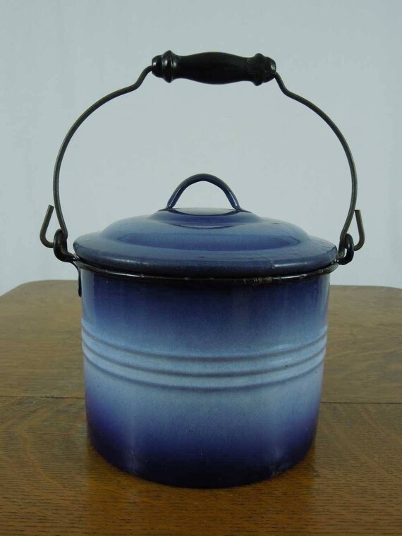 Enamelware Berry Bucket. Shaded Blue Graniteware Bucket with Etsy
