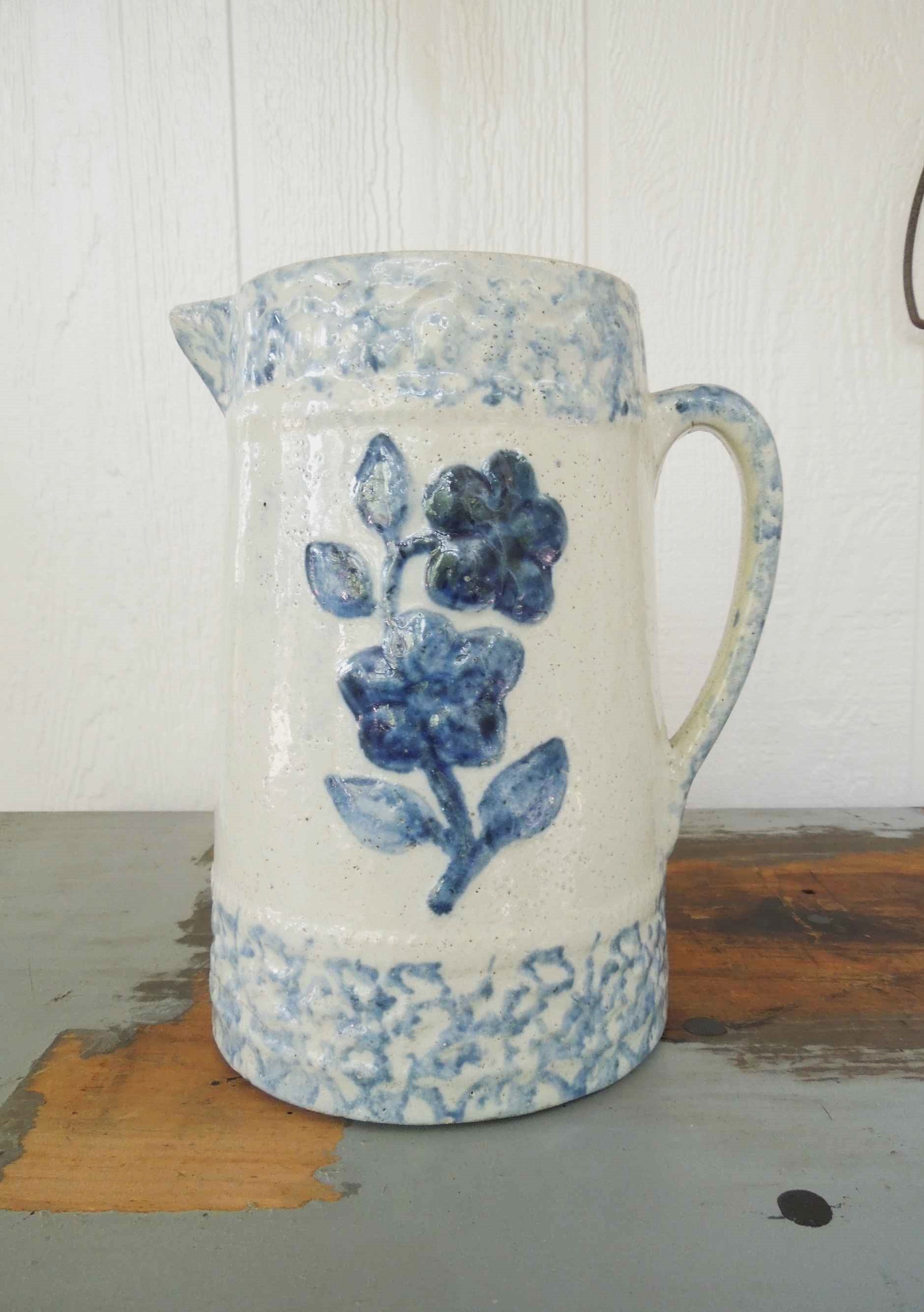 Vintage Blue Ceramic Glazed Pouring Pitcher Made In Italy 7