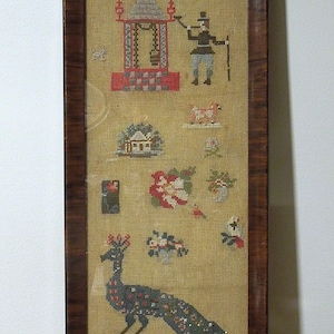 Antique Sampler. 1800&#39;s Needlework. Band Sampler. 28&quot; x 10&quot;. FREE SHIPPING.