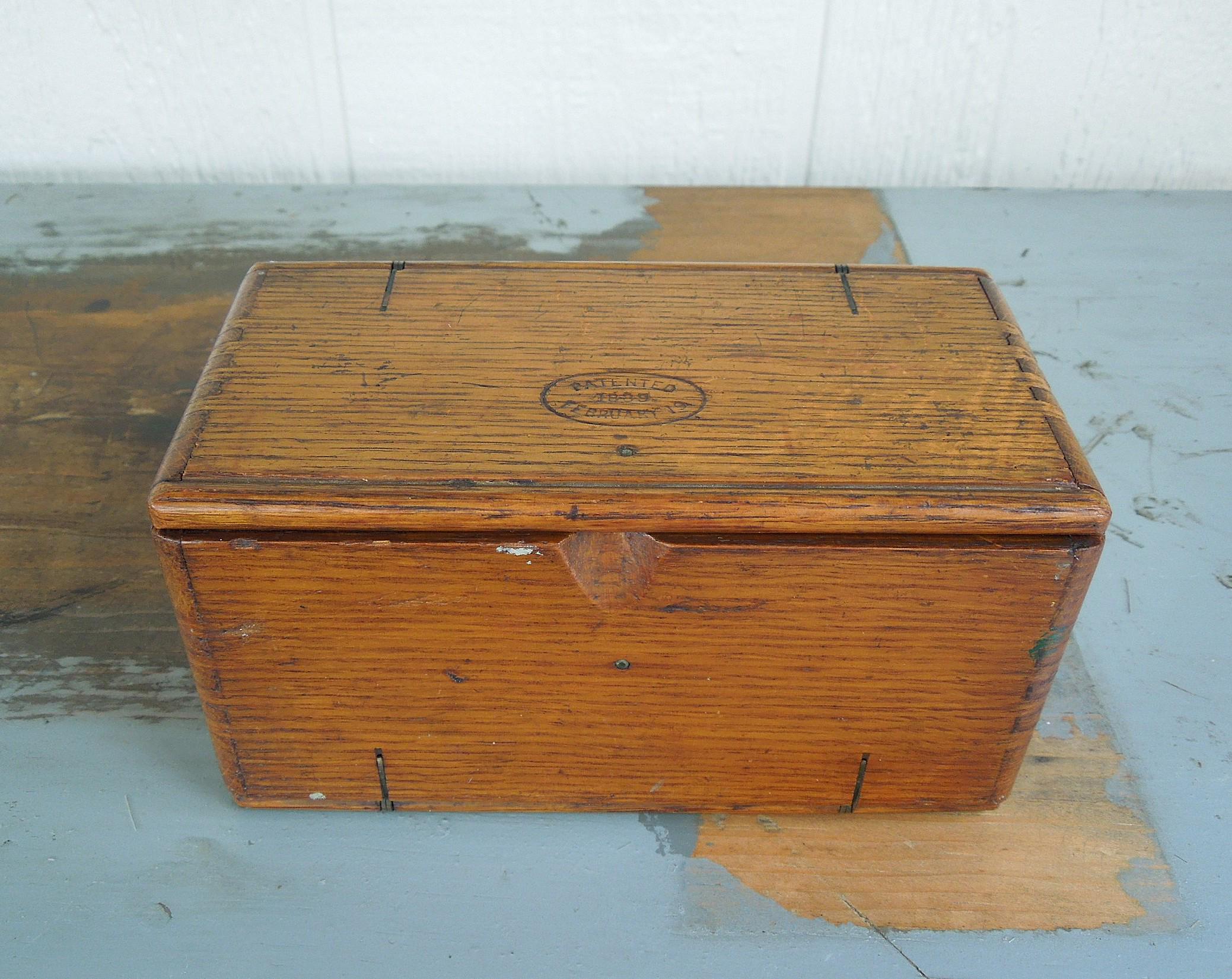 Antique Oak Singer Sewing Machine Attachment Box. Fold up Puzzle