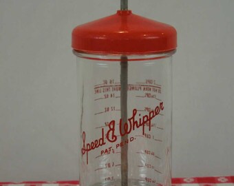 Vintage Speed E. Whipper. 1950's Hand Blender-Mixer. Clear Glass