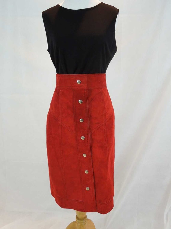 Suede Leather Skirt. Red Reversible. Snap Front. … - image 2