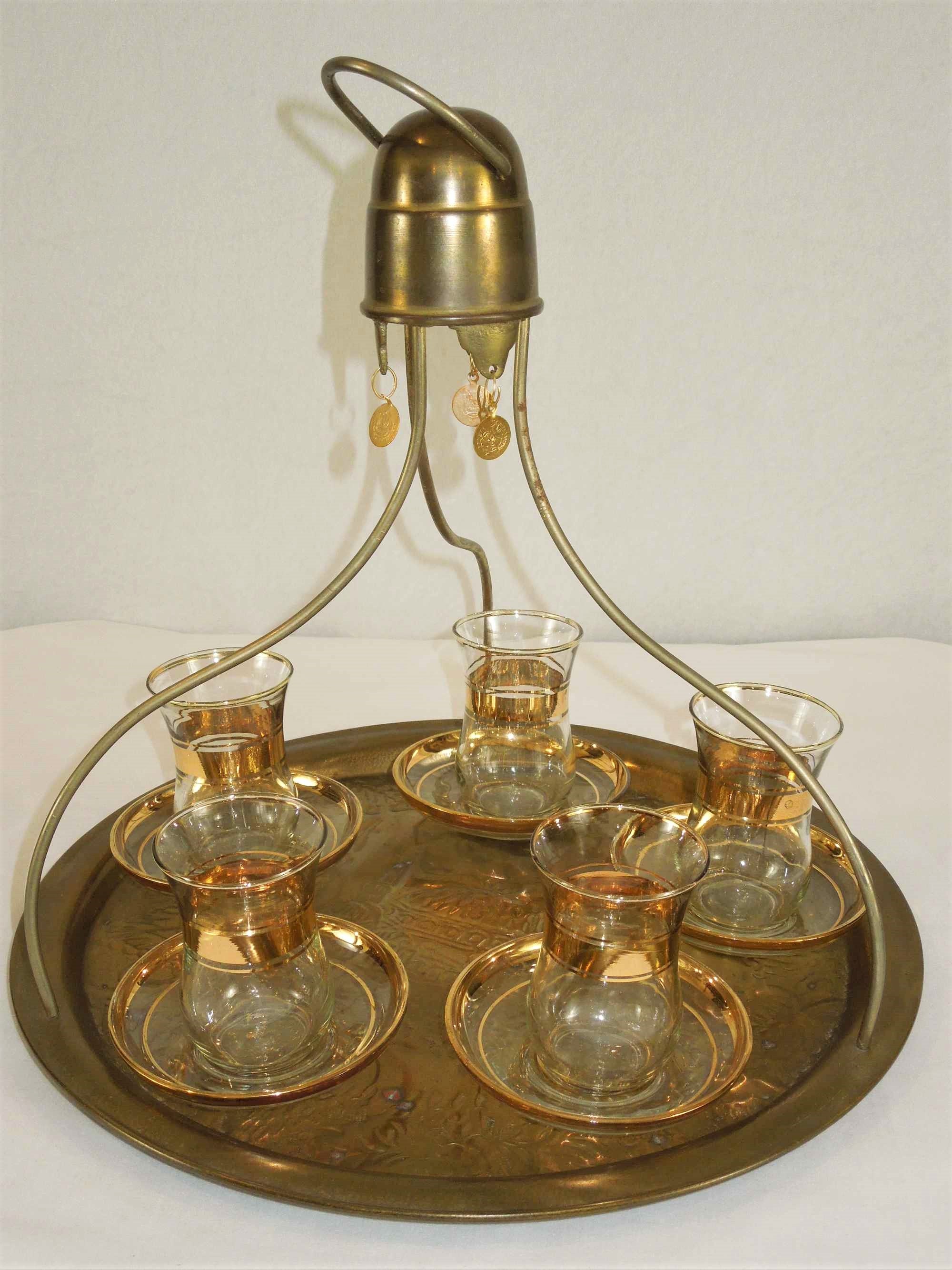 Vintage Turkish Tea Set. Tray With Saucers and Glasses. Brass Etsy