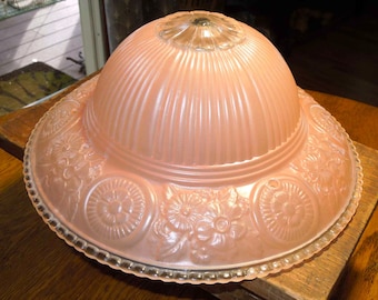 Vintage Ceiling Light Shade. Heavy Pink Glass Ceiling Fixture. Art Deco Style.