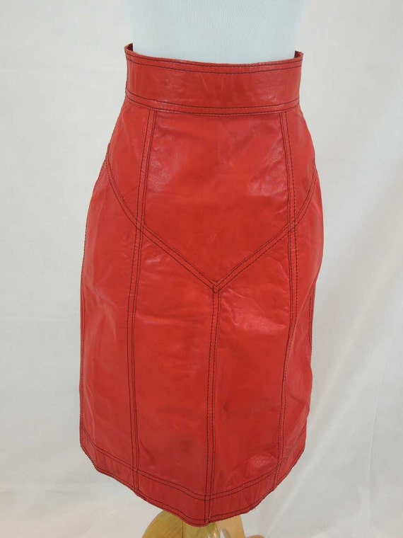 Suede Leather Skirt. Red Reversible. Snap Front. … - image 3