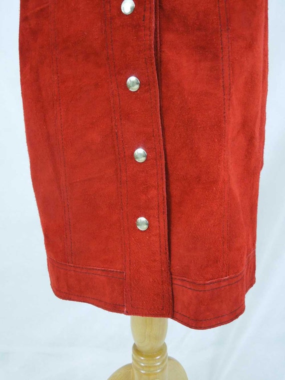 Suede Leather Skirt. Red Reversible. Snap Front. … - image 5
