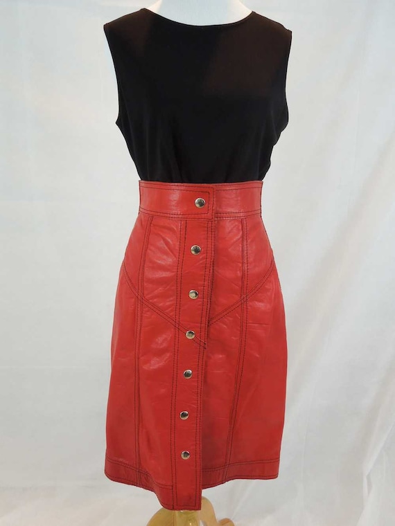 Suede Leather Skirt. Red Reversible. Snap Front. … - image 1