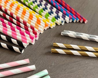 Pack of 25 Striped Paper Straws Eco-Friendly 7.75" Choose Color
