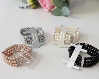 1 FAUX PEARLS Wrist Band Corsage Flower Holder Weddings, Prom - Choose color