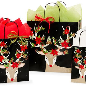 CHRISTMAS REINDEER Design Christmas Shopping Gift Paper Gloss ((Bag Only)) Choose Size & Package Amount