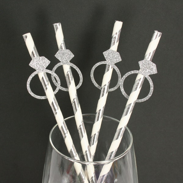 Glitter SILVER RING Design Eco-Friendly 7.75" Striped FOIL Paper Straws Choose Straw Color & Package Amount