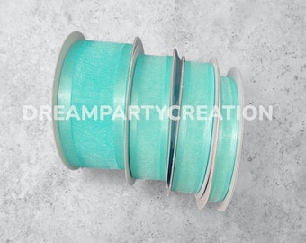 AQUA Organza Satin EDGE Sheer Ribbon 100% nylon Choose Size & Yardage Amount