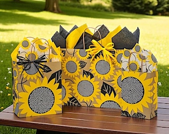 SUNFLOWER FIELDS Kraft Shopping Gift Paper Bag Only Choose Size
