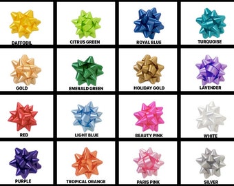 Medium Star Gift Bows 3-1/2" Bows 13 Loops Easy peel & stick Choose Color and Pack amount