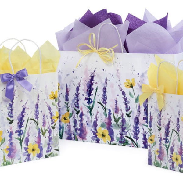 WATERCOLOR LAVENDER Design Shopping Gift Paper Gloss ((Bag ONLY)) Choose Size & Package Amount