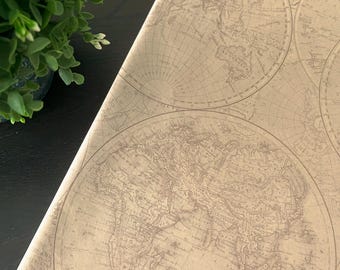 WORLD MAP on KRAFT Design Gift Grade Tissue Paper Sheets Choose Size & Package Amount