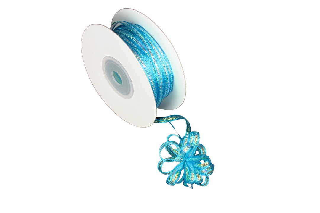 1/8 Nylon Iridescent TURQUOISE Pull String Bow Ribbon 50 Yards CLOSEOUT