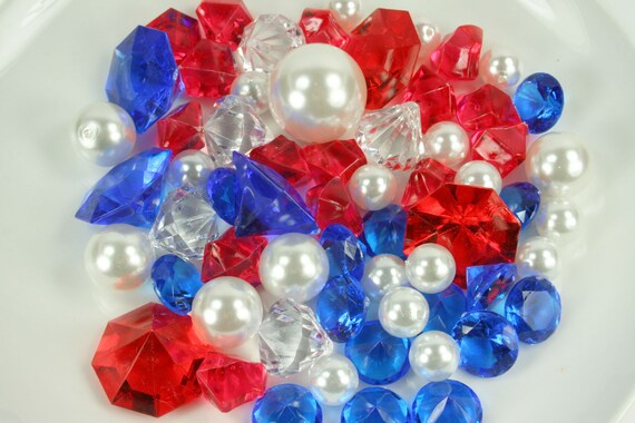 Patriotic Set Red White And Blue Assorted Pearls Acrylic Etsy