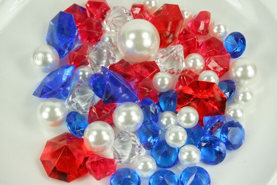 Patriotic Set RED, WHITE and BLUE Assorted Beads & Acrylic Gems Choose  Package Amount 