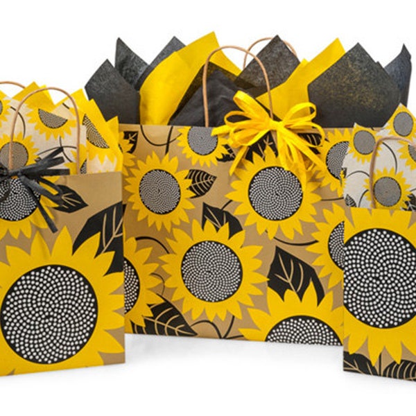 Sunflower Fields Kraft Shopping Gift Paper Bag Only Choose Size & Pack Amount