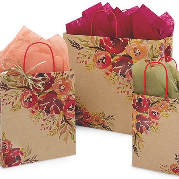 ROMANTIC BLOOMS Design Shopping Gift Paper ((Bag ONLY)) Choose Size & Package Amount