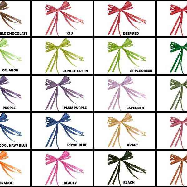 Pre-Tied 4-1/2" Paper RAFFIA Bows with Wire Tie Included Choose Color And Package Amount