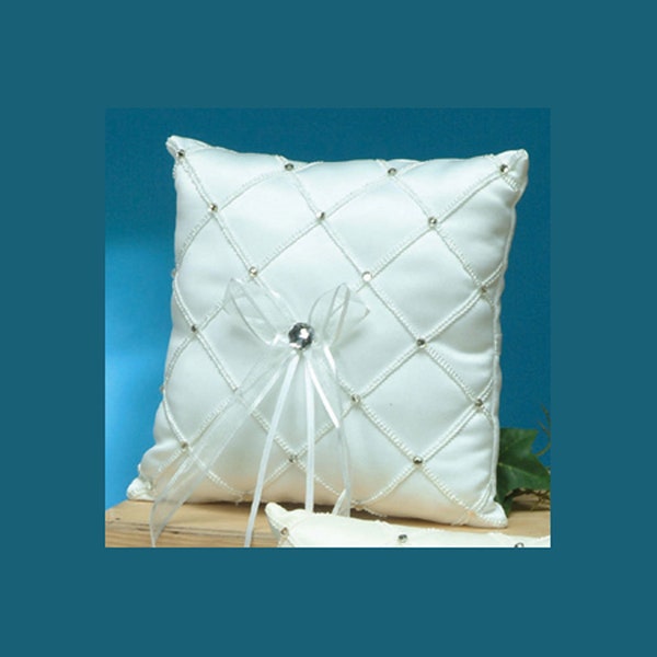 Wedding Lattice Trim Design Ring Bearer Pillow with center Organza Bow Design Choose Color