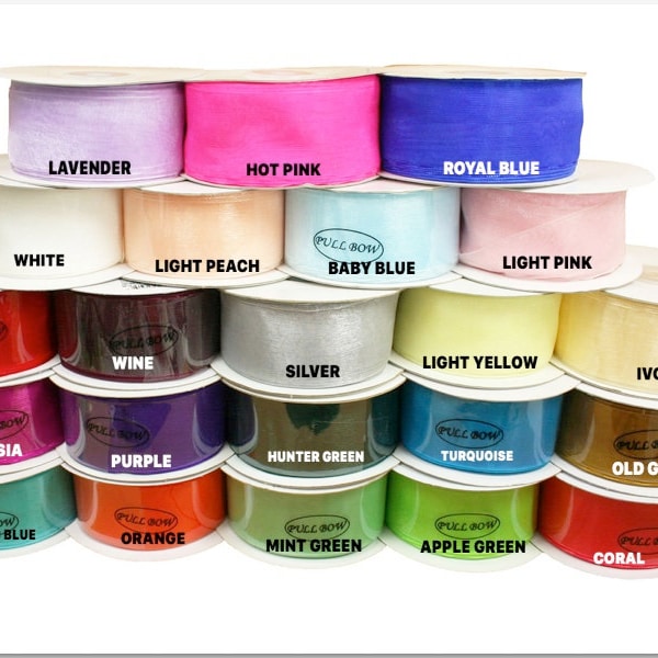 1-1/2" PLAIN Sheer Organza PULL Bow Ribbon 25-yard  Non-Wired Choose Color (CLOSEOUT)