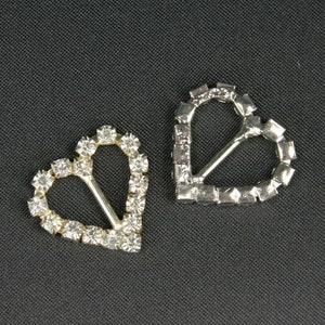 7/8 Heart Shaped Rhinestone Metal Buckle DIY, Ribbon Sliders, Favor box decor, wedding decor, Choose Pack amount image 2