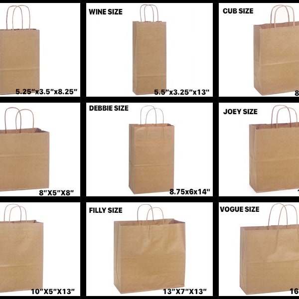 Natural Kraft Shopping Gift Bags 60# paper weight Choose Size & Package Amount