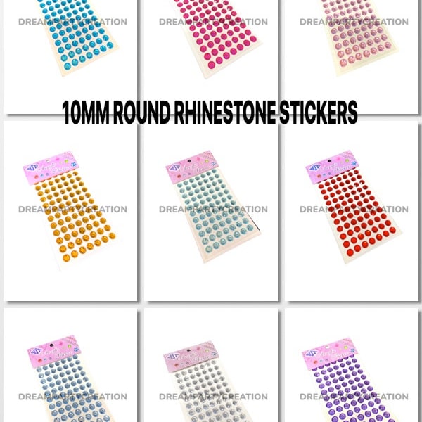 10MM ROUND Rhinestone Self Adhesive Acrylic STICKERS 80 Pieces