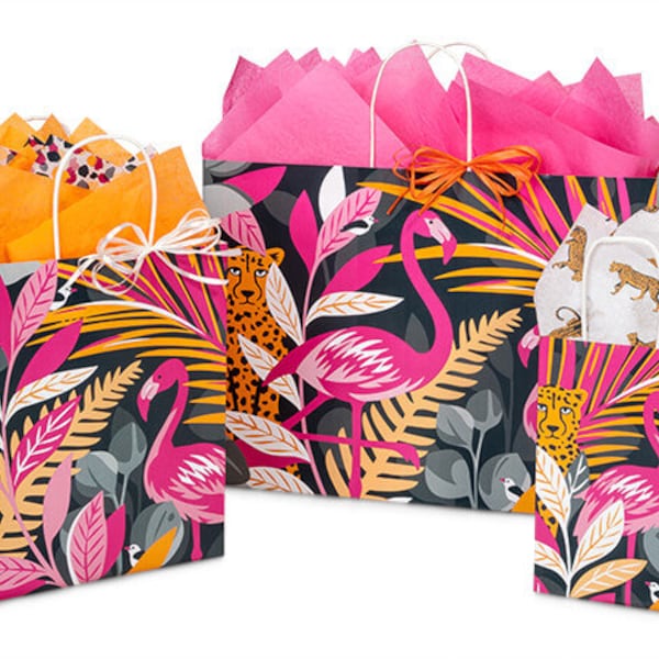 EXOTIC JUNGLE Design Print White Gloss Shopping Gift Paper Bag Only Choose Size (CLOSEOUT)