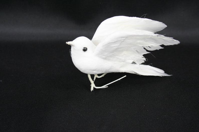 Artificial Doves 4 Inch Wingspan White Flocked Body and Natural Feather Wings and Tail Choose Package Count image 1