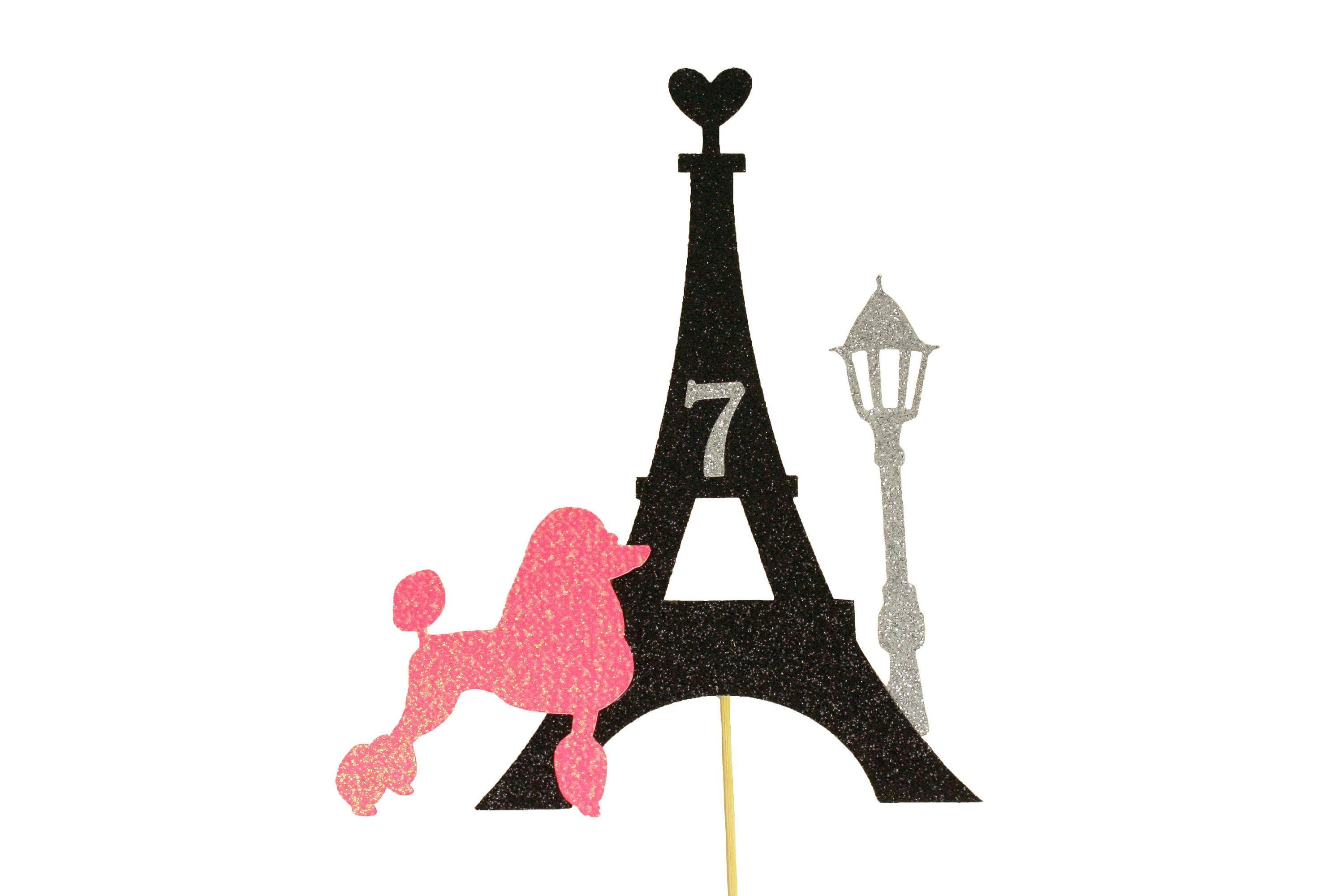 GLITTER EIFFEL TOWER Shape Cupcake Topper Pick 4” Tall by 2-1/4" Choose Color 