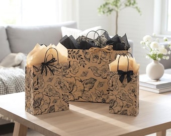 Kraft TIMELESS FLORAL Design Print Shopping Gift Paper (Bag Only) Choose Size & Package Amount