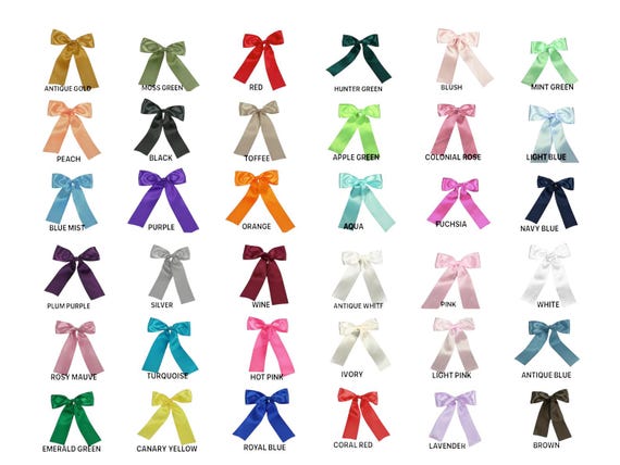 Set of 5 Pre-made Satin Bows with Wire Tie Included Choose Color And Ribbon width 3/8", 5/8", 7/8" or 1-1/2"