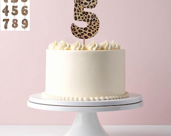 LEOPARD Print Design Birthday NUMBER Cake Topper 5.5" Tall Choose Number