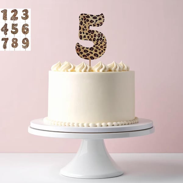 LEOPARD Print Design Birthday NUMBER Cake Topper 5.5" Tall Choose Number