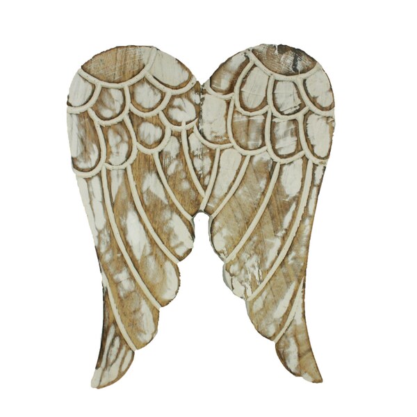 Distressed Angel Wings Wooden Carved Wall Decor Ornament 11" by 8"