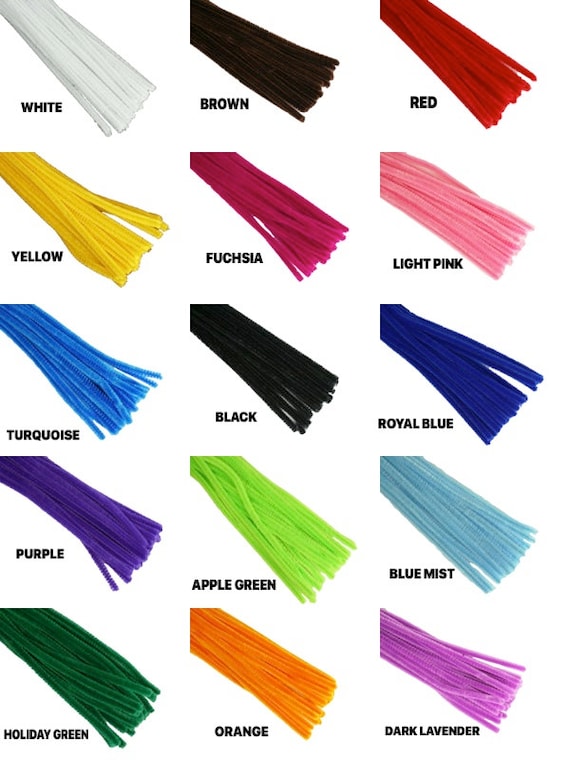 12 PLAIN Chenille PIPE CLEANER 6MM Stems Choose Color & Package Amount 